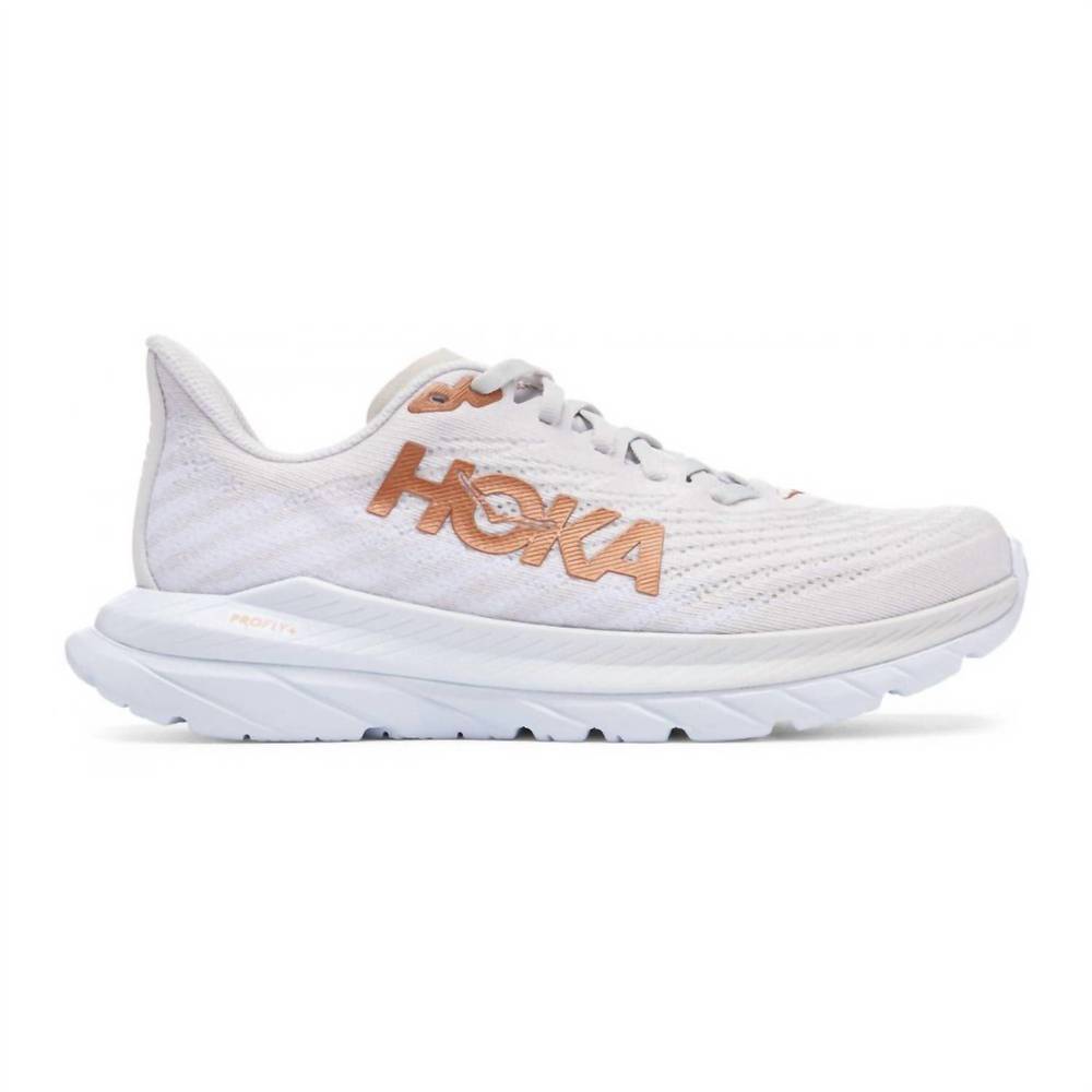 NEW HOKA women's mach 5 running shoes - b/medium width in white / copper